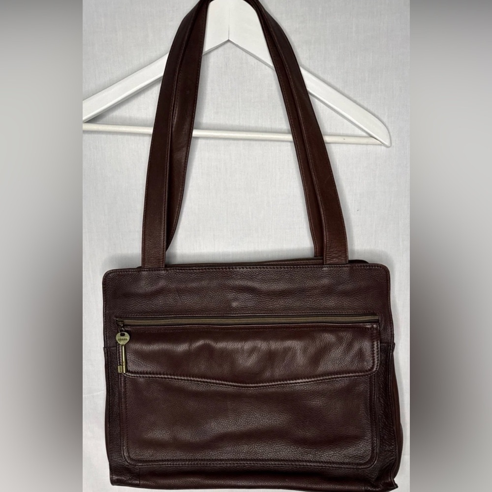Vintage Large Fossil Tan Brown Leather Shoulder Bag Satchel Laptop Bag